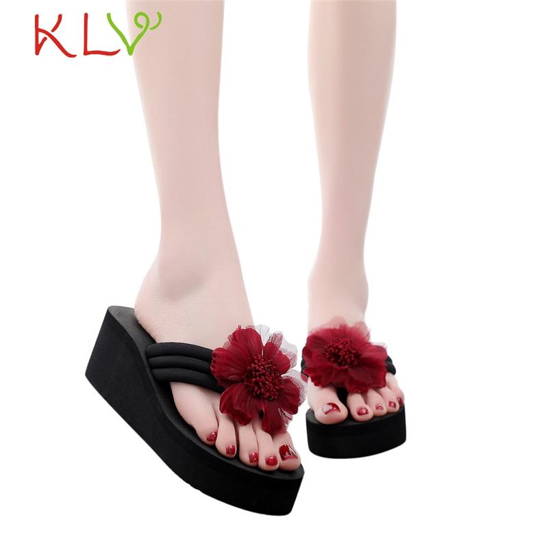 

Slippers Summer Women Beach Flower Flip Flops Rome Wedges Home Sandal Outdoor Ladies Casual Flats Shoes Zapatillas Mujer 19F26, Black