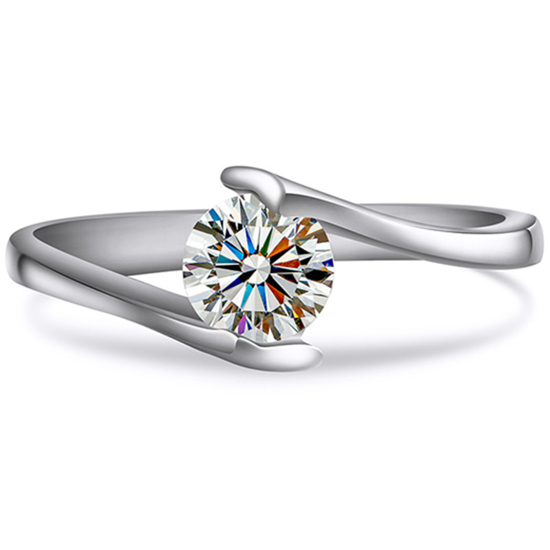 

Sterling 925 Silver 0.5CT NSCD Simulated Diamond Solitaire Round Ring Women Engagement Jewelry 18K White Gold Plated