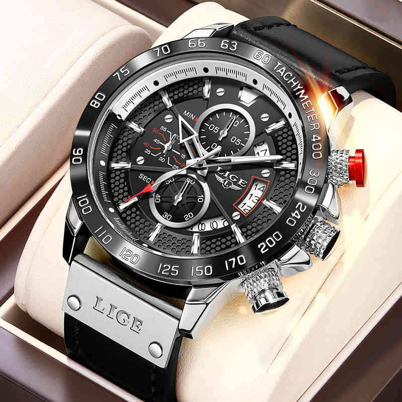 

Mens Watches LIGE Top Brand Luxury Leather Casual Quartz Watch Men Sport Waterproof Clock Black Watch Relogio Masculino 210517, Rose gold black