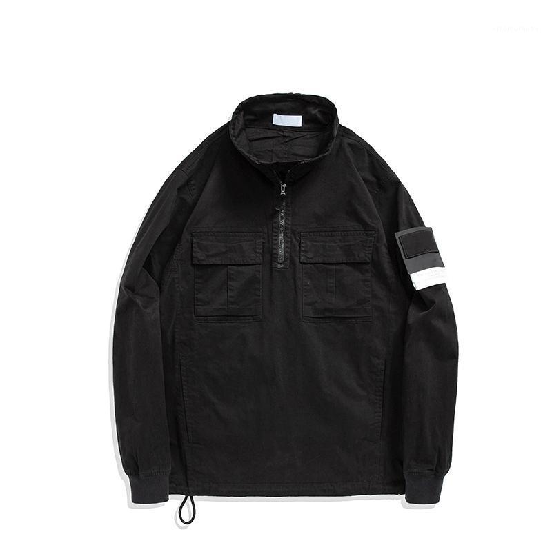 

Men's Hoodies & Sweatshirts Fashion Stand-up Collar Top Multi-pocket Loose Long Style Trendy, Black