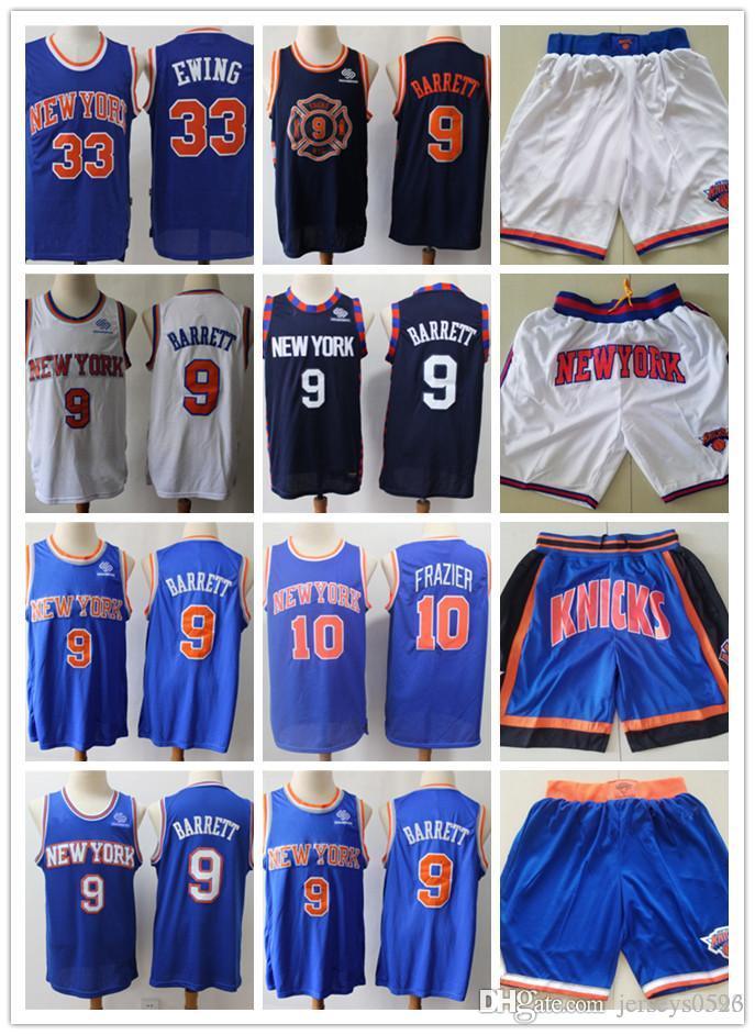 

Mens New York Knicks Throwback Jersey Patrick 33 Ewing Walt 10 Frazier R.J. 9 Barrett Basketball Shorts Basketball Jerseys, Black;red