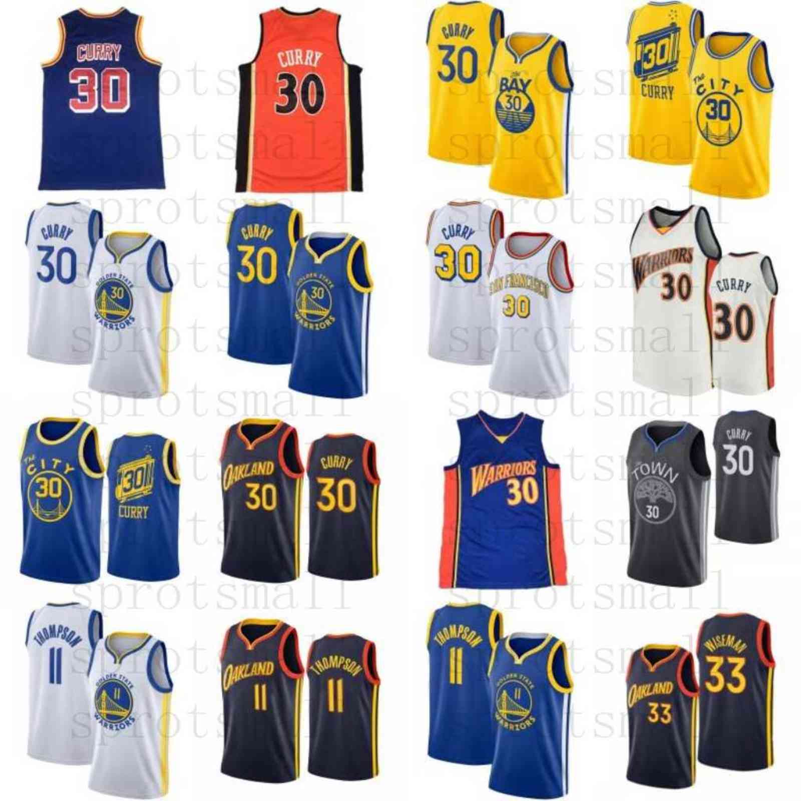 

Stephen 30 Curry City Basketball Jersey Mens 33 James Wiseman Klay 11 Thompson Sleeveless Blue White Shirt