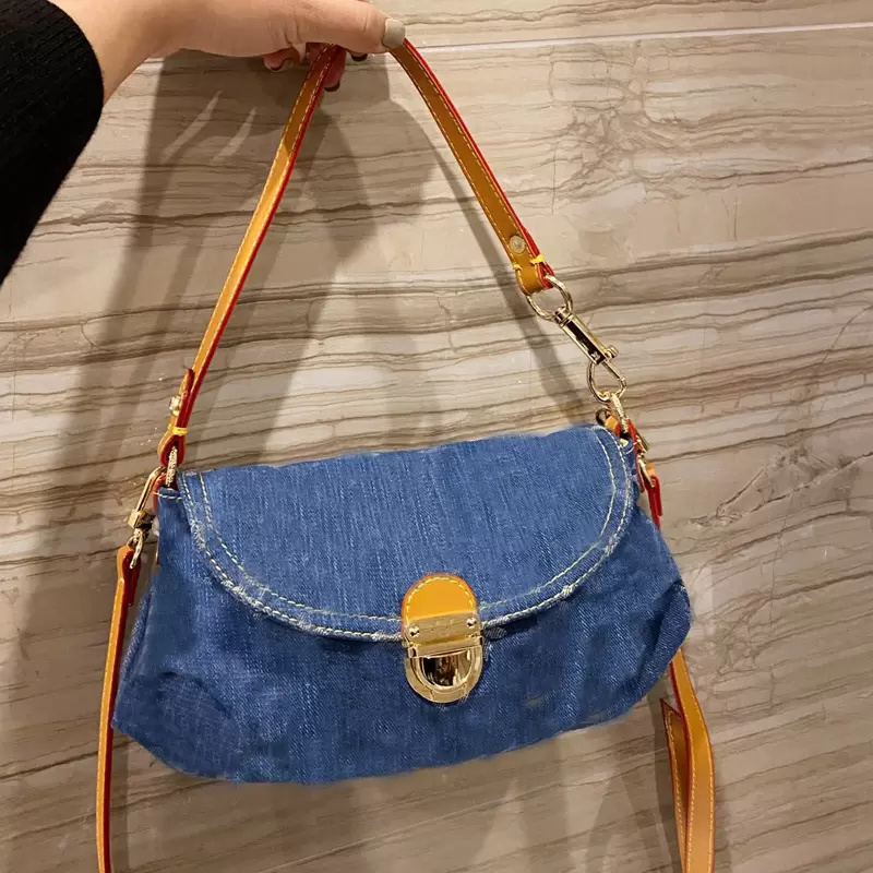 

Denim Jeans Shoulder Bag Women Tote Handbag Purse Old flower print Camera Bag Cowboy Crossbody Bags Detchable Strap Flap Messenger Bags New, Customize