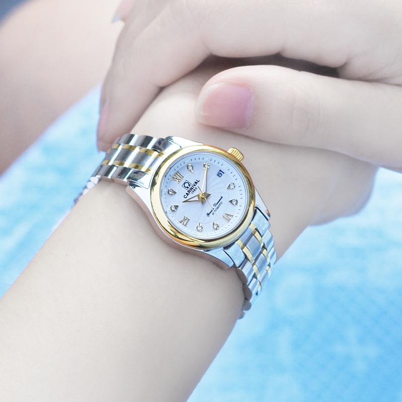 

Wristwatches Carnival Luxury Automatic Watch Fashion Women Mechanical Watches Waterproof Ladies Wristwatch Clock Stainless Steel Kol Saati, Silver black