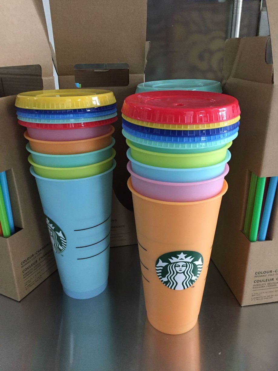 

710ML 24OZ Color Change Tumblers Plastic Drinking Juice Cup With Lip And Straw Magic Coffee Mug Costom Starbucks changing