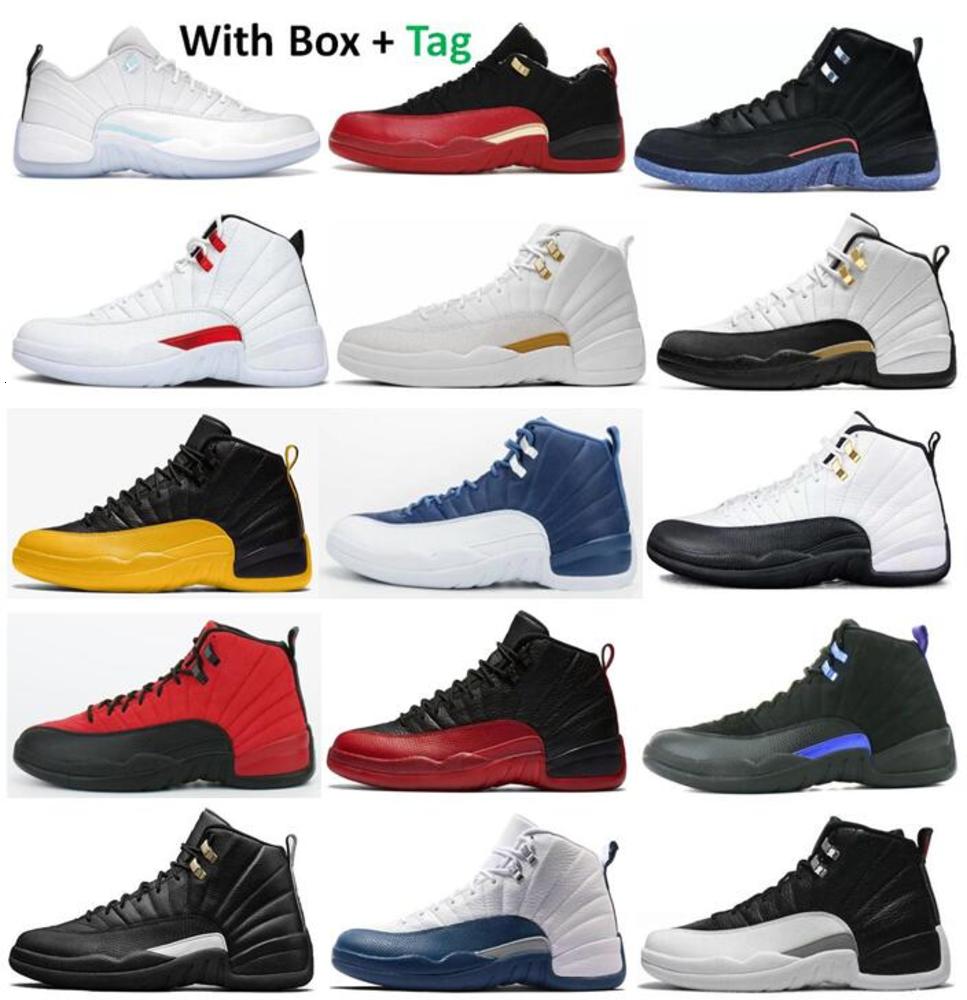 

12 Utility Royalty Twist OVO Reverse Flu Game Basketball Shoes Men 12s University Gold Dark Concord Taxi Playoff Stone Blue, Box