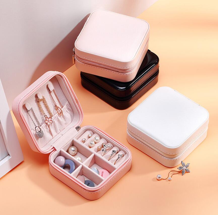 

Portable Travel Jewelry Box Organizer Jewelry Ornaments Storage Case Earring Ring Necklace Storage Box Valentine's Day Gift 4 Colors
