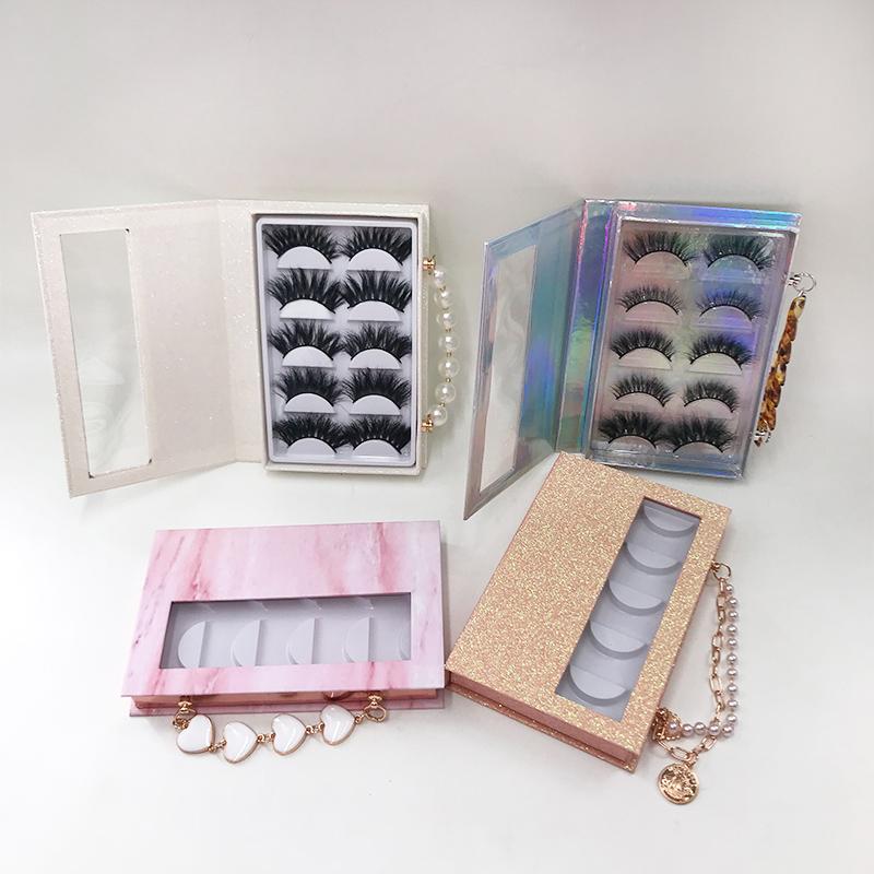 

False Eyelashes 5 Pairs Lash Book 25mm Lashes Chain Box Wholesale Custom Logo 3 Diamond Case