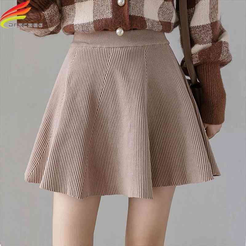

Knit Skirt High Waist A Line Mini Skirts Autumn Winter Arrival 5 Colors Rib Knitted Casual Short Skirts Womens, Black