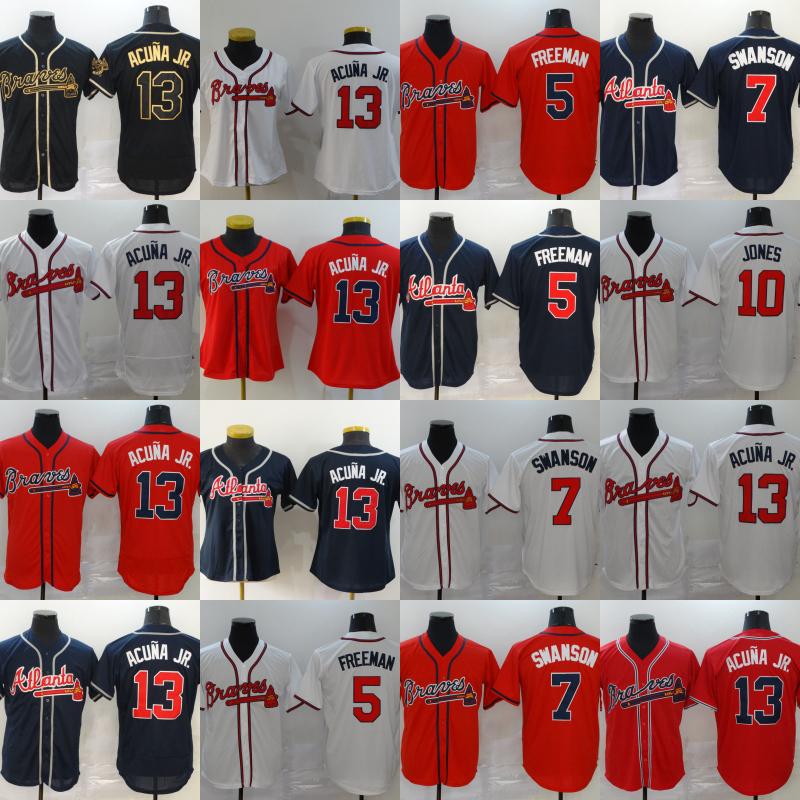 

2020 13 Ronald Acuna Jr. Jersey 5 Freddie Freeman 7 Dansby Swanson 24 Deion Sanders baseball jersey, Black