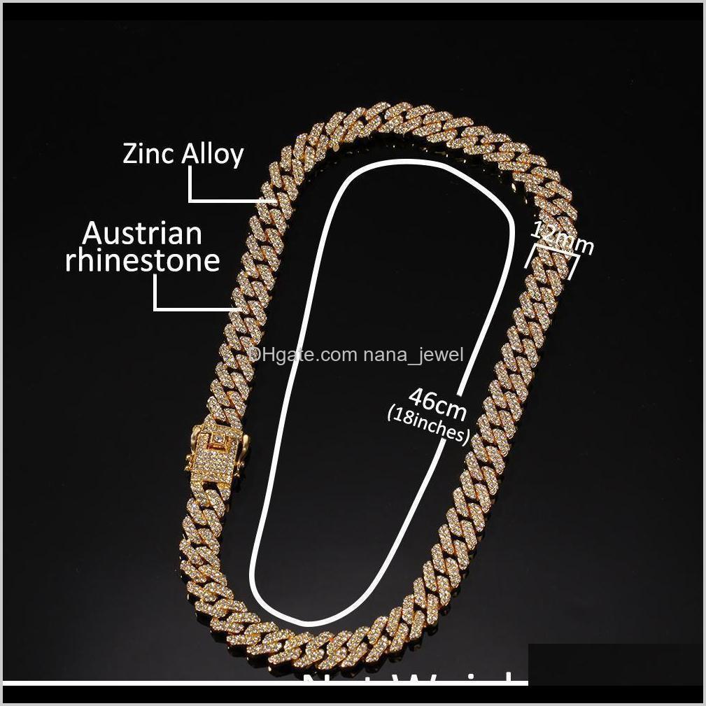 

Bracelet 12Mm Miami Cuban Link Chain Necklace Bracelets Set For Mens Bling Hip Hop Iced Out Diamond Gold Sier Rapper Chains Women Luxu Zfyjy