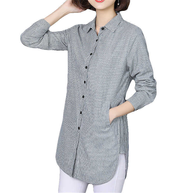 

Womens Tops Striped Blouses Shirt Casual Loose Style Shirt Plus Size Long Sleeve Blusas Shirts Office Ladies Clothing Tops 210721, Sky blue