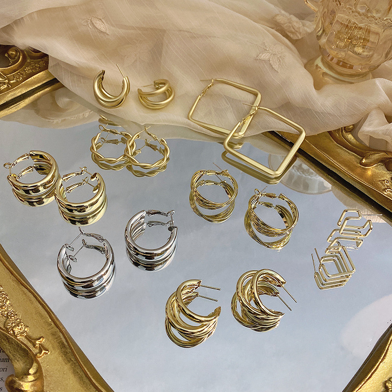 

Fashion Hoop Earrings For Women Big Geometric Statement Gold Metal Drop Ear ring Trendy Earing Jewelry Accessories