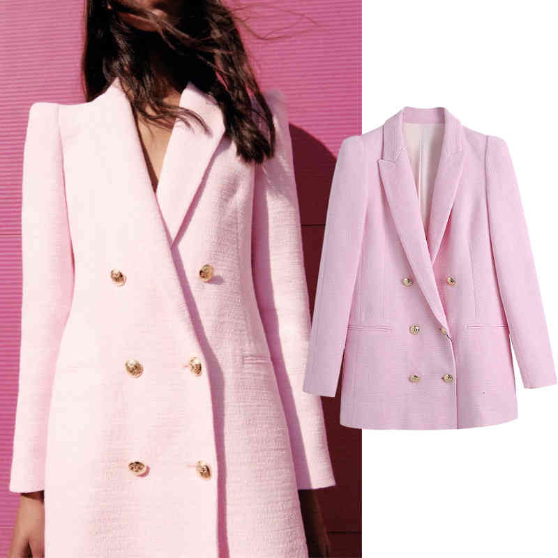 

Women's Down & Parkas 2021 Women Spring Autumn Texture pink Blazer Loose jacket Coat Turn-down Collar Double breasted Lady Streetw N77Y, Black