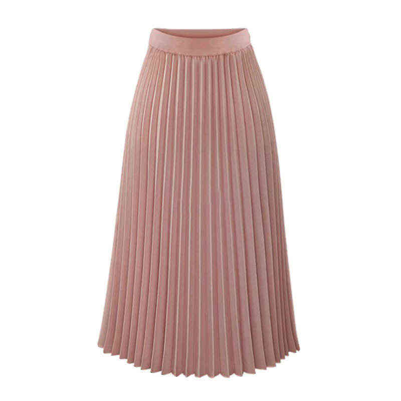 

Faldas Largas Pleated Summer White Chiffon Skirts Women High Waist Loose Casual Vintage Office Pink Skirt Jupe Longue Femme G1217, Random