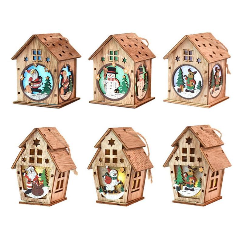 

Christmas Decorations 1Pcs Light Wooden House Luminous Cabin Home Decor Fairy Night Lamp Pendant Prop Year Gift