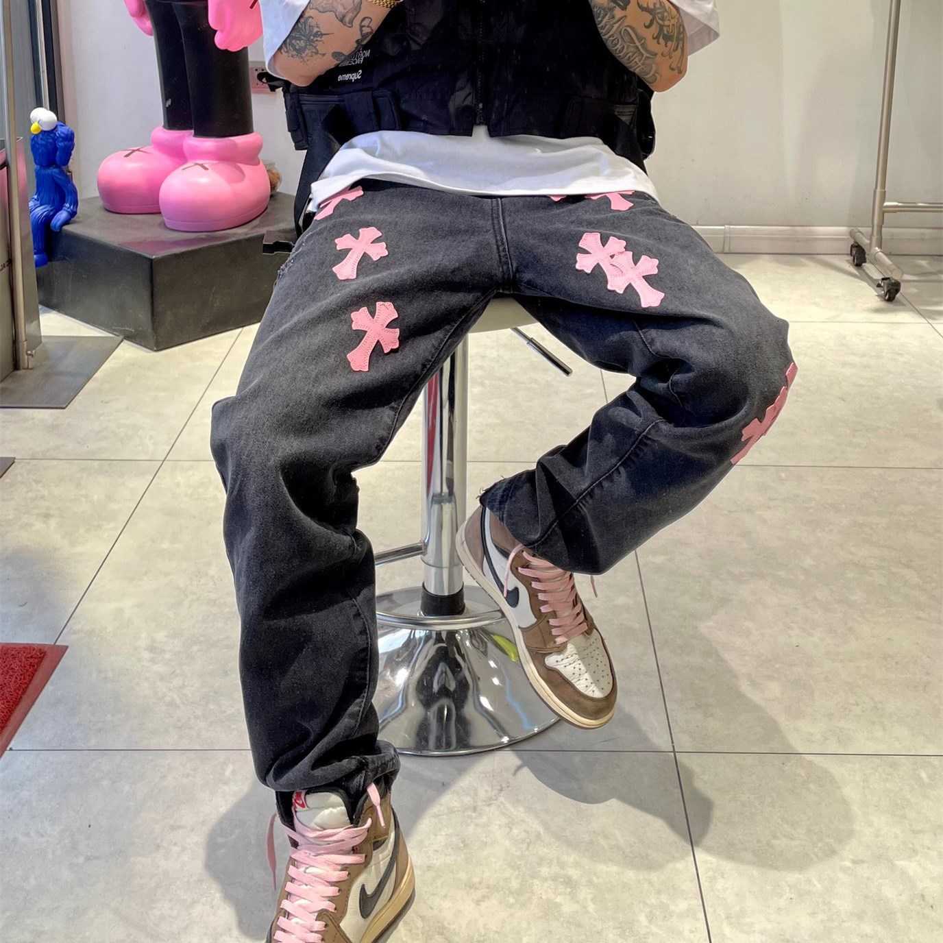 

HeartsChrome/Summer 21s New Spring Crosinch Pink Iron Crosinss Jeans Smoky Grey Trend Men's and Women's Lovers Factory Outlet, Blue