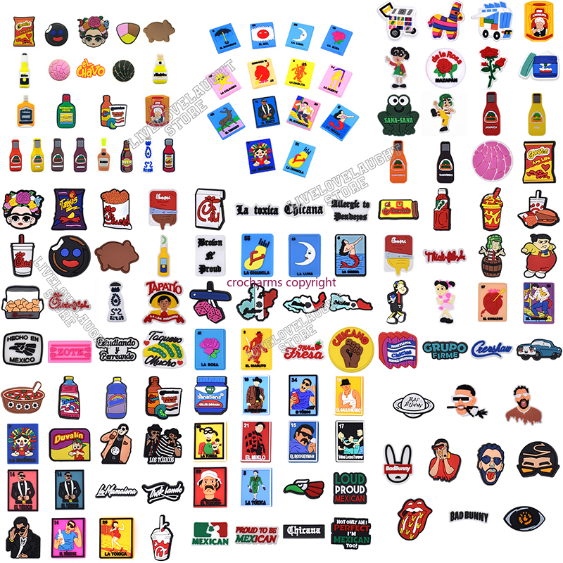 

Wholesale Mexican Pack Croc Shoe Charms Parts Accessories Buckle Clog Buttons Pins Wristband Bracelet Decoration Kids Teen Adulty Party Gifts, White;pink