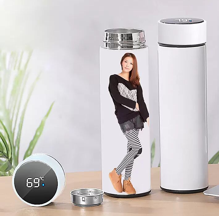 

Creativity Sublimation Blanks Tumbler Water Bottle 500ml Stainless Steel Straight Vacuum Flask Coffee Mug With LED Touch Display Temperature Gift, White