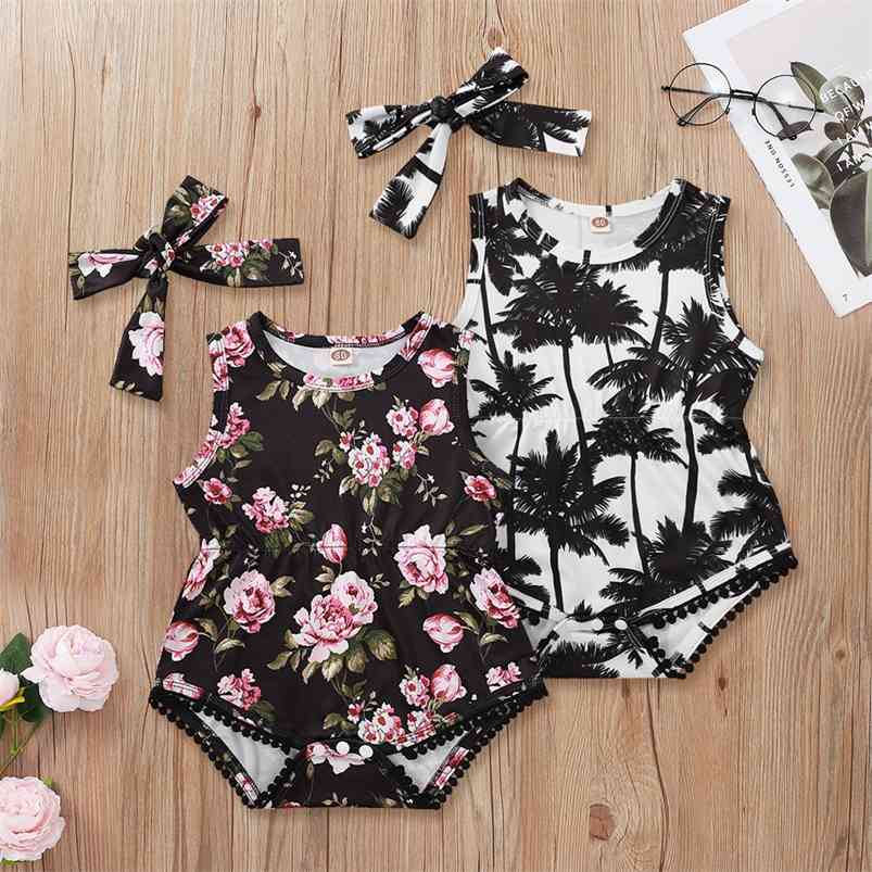 

Infant born Baby Boys Girls Romper Summer Sleeveless Print Floral Bow Cute Rompers Clothes Outfits 0-2T 210629, Black