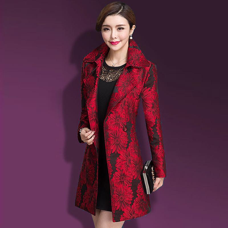 

Women's Trench Coats 2021 Spring Autumn Windbreaker Female Jacket Slim Jacquard Women Mid-Length Plus Size Printed Mother Casual Overcoat, Tan;black