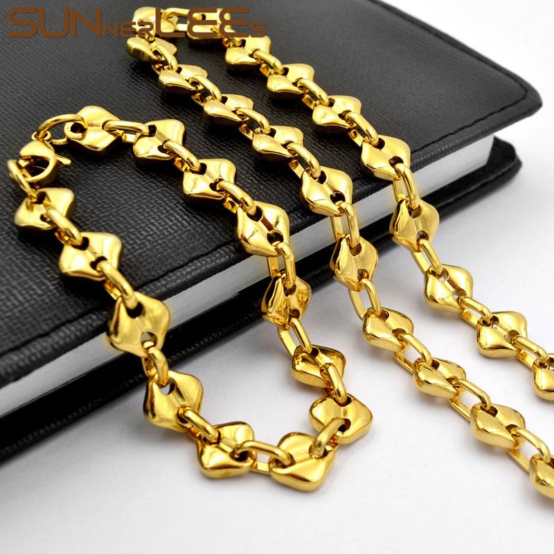 

Earrings & Necklace SUNNERLEES 316L Stainless Steel Bracelet Set 10mm Geometric Link Chain Gold Silver Color Men Women SC212 S