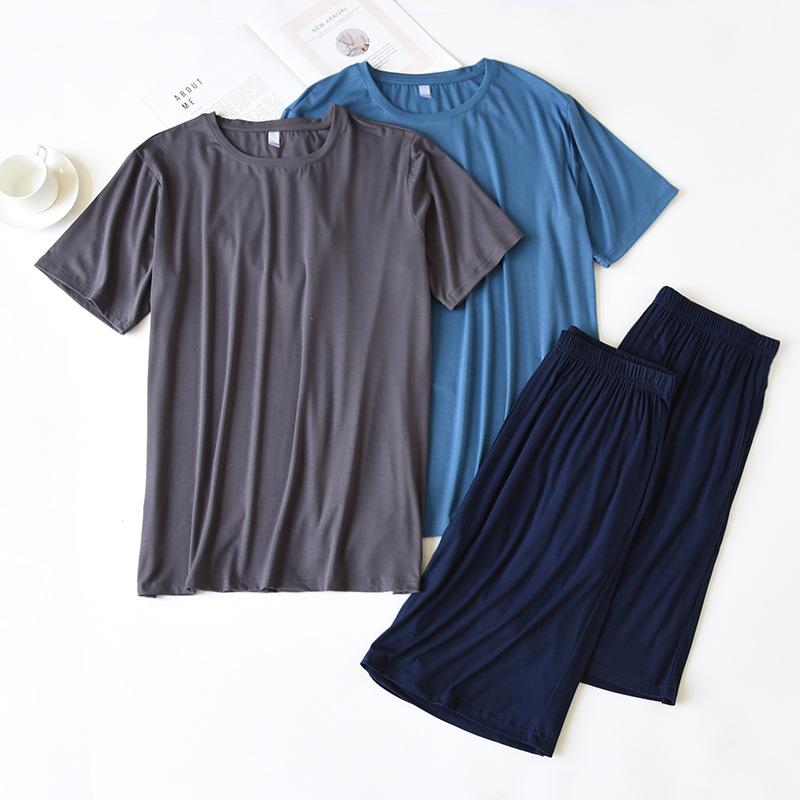 

Men's Sleepwear Summer Products Large Size Pajamas For Men Comfortable Cotton Short Sleeve Five-point Pants Casual Plus Home Set