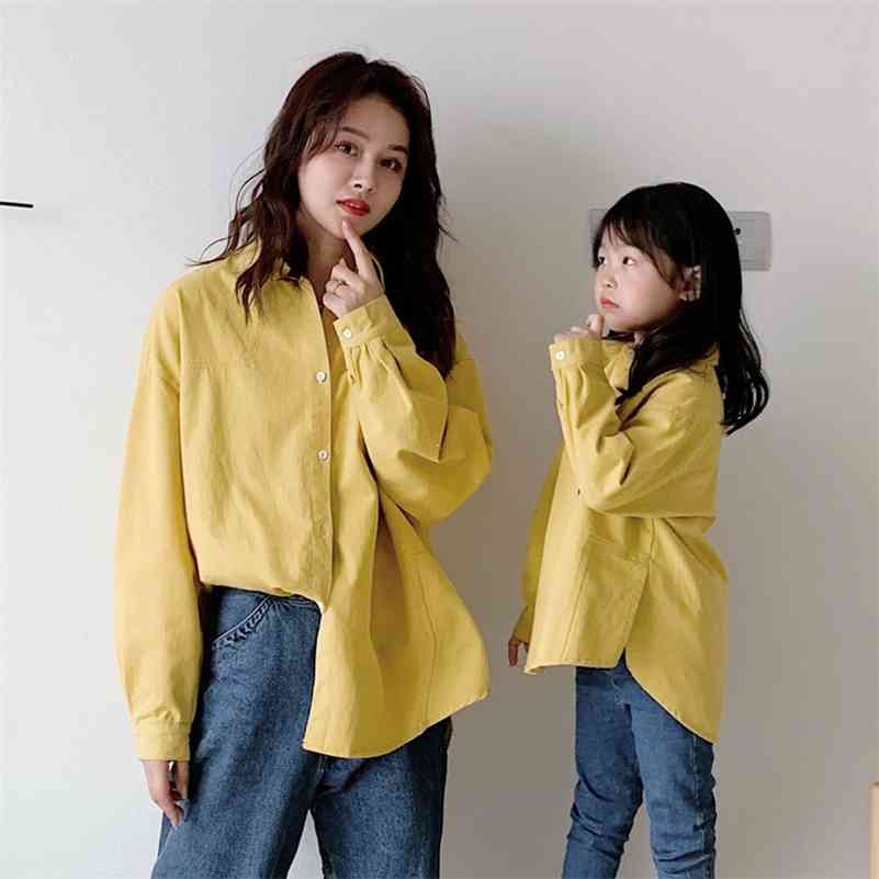 

Spring mother and daughter solid color casual shirts Family Matching Outfits cotton Tops 210708, Green