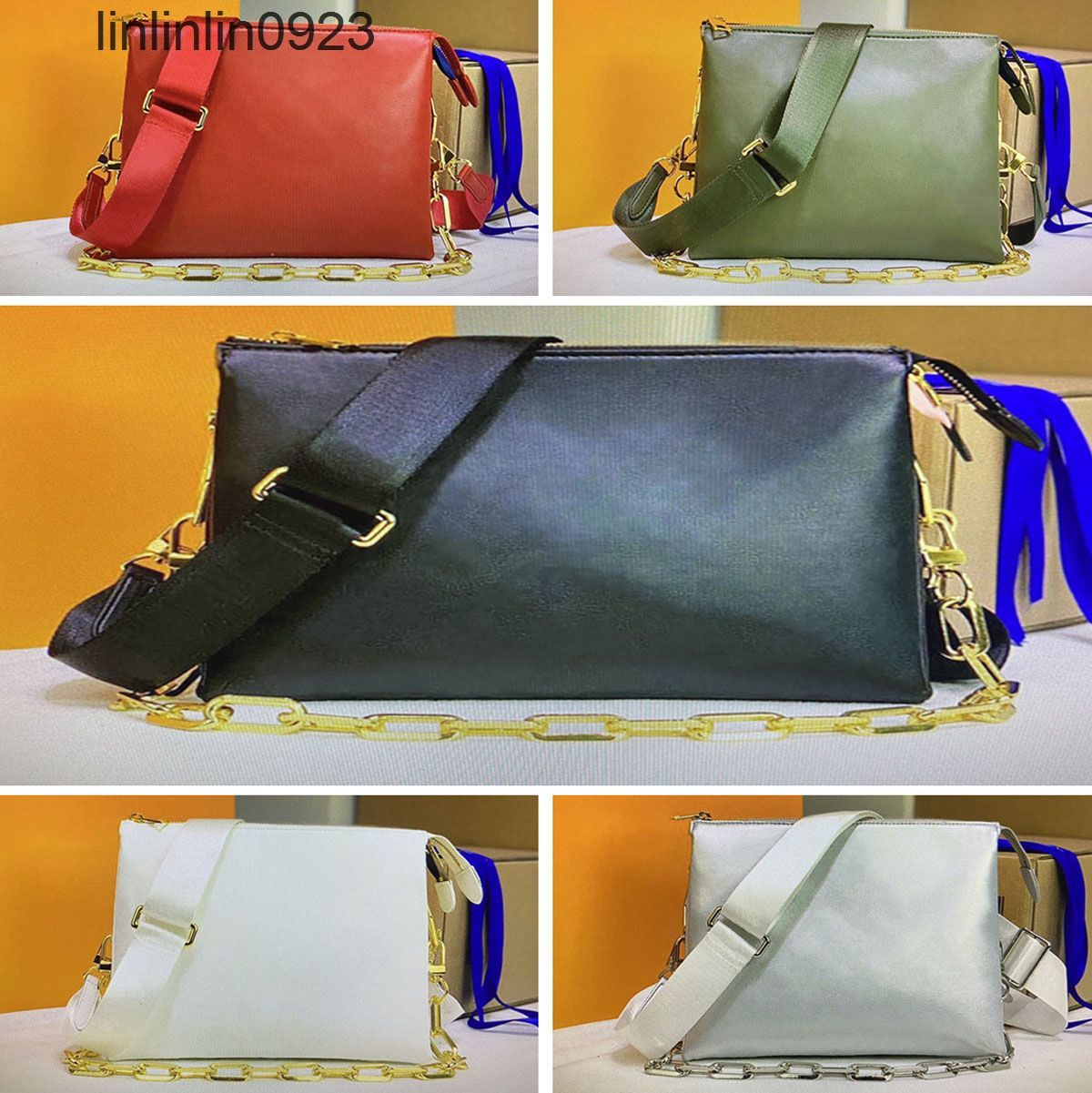 

M57790 PM COUSSIN M57783 MM luxury women shoulder bag designer crossbody bags embossed leather clutch pillow handbag chain baguette underarm, Black flower embossed
