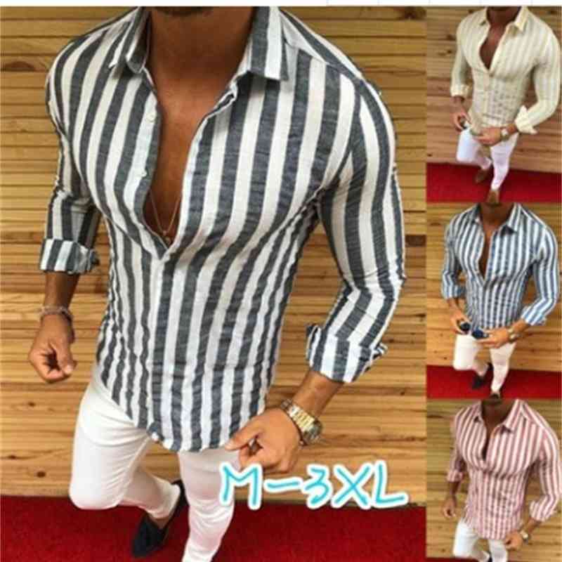 

Men's Shirts tripe Long leeve Button Lapel Caual, White;black