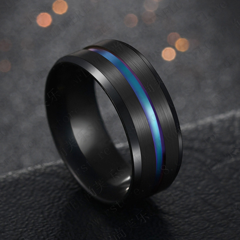 

8MM color titanium steel groove band rings wholesale wiredrawing men and women European American