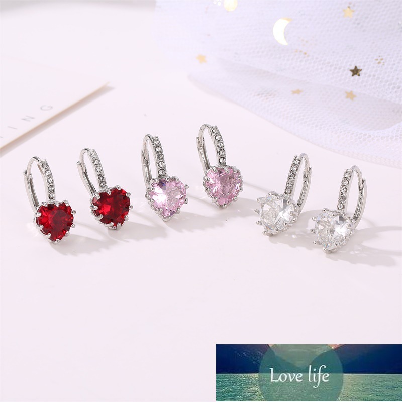

Heart Zircon Earrings Silver Plated Crystal Multi-color Heart Stud Earrings For Women Earing Jewelry Earings Earring Kolczyki, Golden;silver
