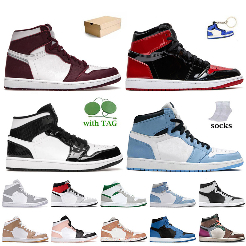 

Jumpman 1 1s Basketball Shoes Women Men Sports Trainers Bordeaux Patent Bred University Blue Hyper Royal Sneakers Obsidian Dark Mocha UNC Mid Linen Brotherhood, A58 high 36-46