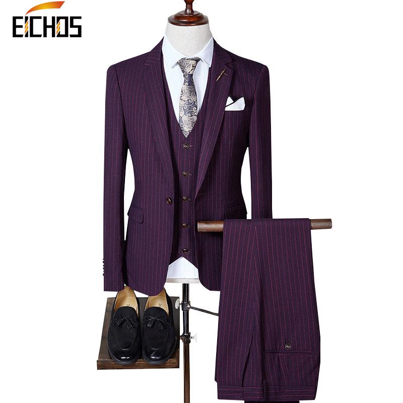 

Men' Suits & Blazers EICHOS Mens Stripes Suit Fashion Business Formal Three-piece Set Slim Fit Tuxedo Groom For Men Wedding Plus Size 4XL, Gray