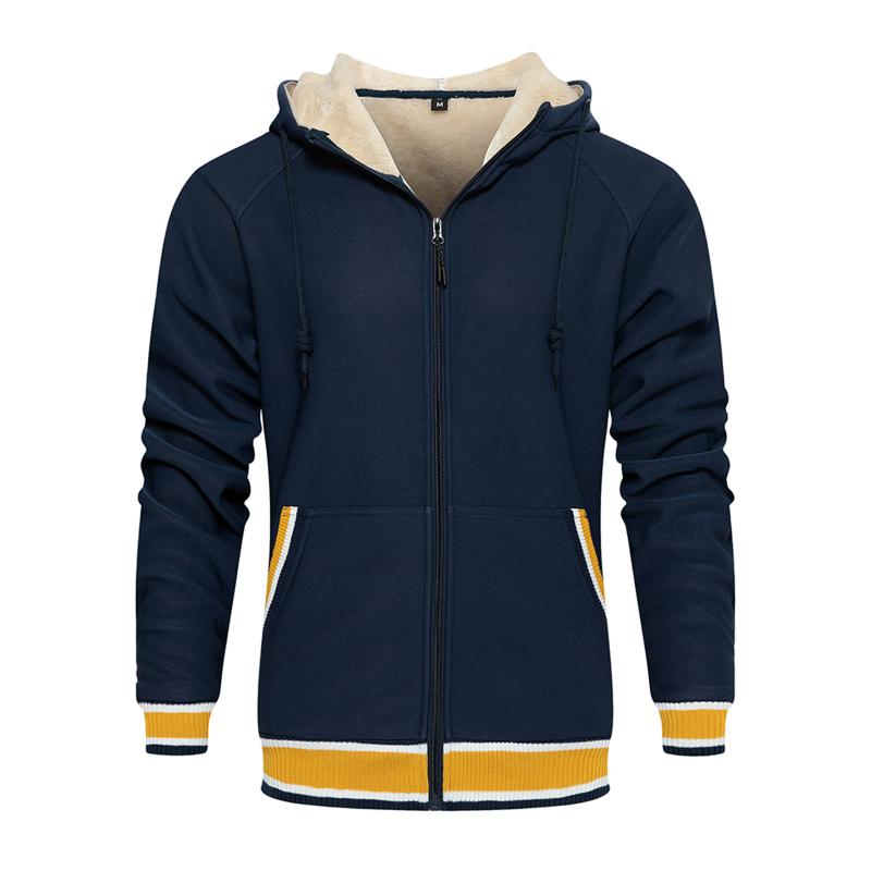 

Men's Jackets Winter Sweatshirt Jacket Casual Hoodies Plush Patchwork Color Hooded Coat Long Sleeve Zipper Pocket Male Sportwear #, Black;brown