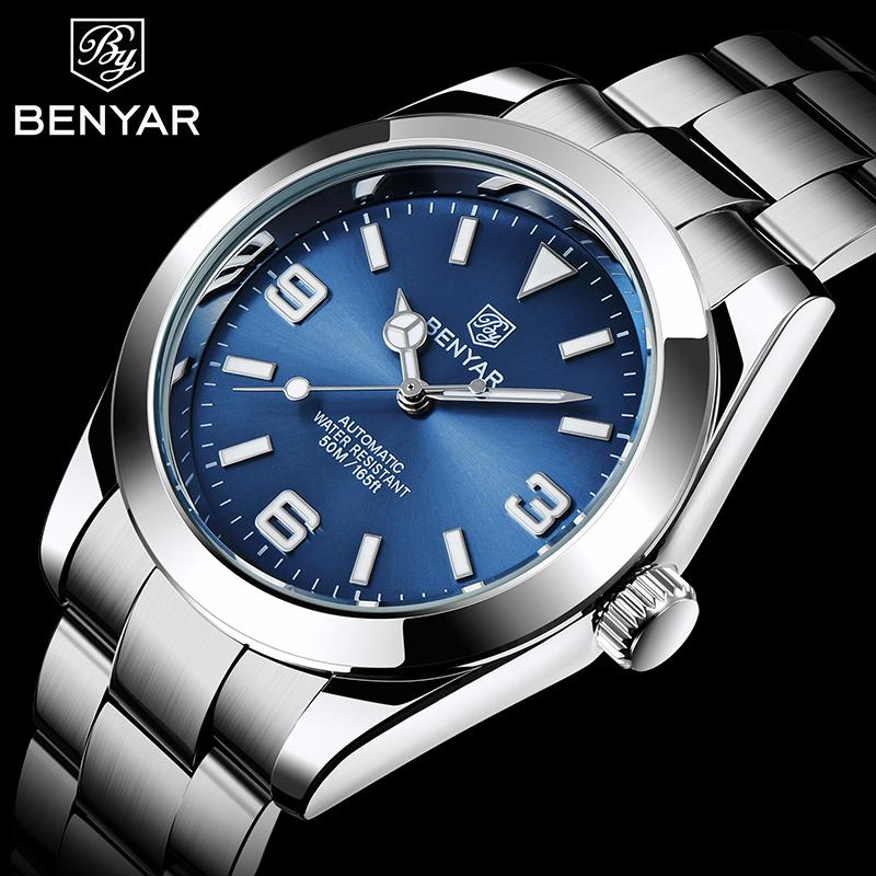 

Wristwatches BENYAR 2021 Stainless Steel Automatic Men Watches Top Brand Waterproof Luxury Mechanical Wristwatch Relogio Masculino, Black