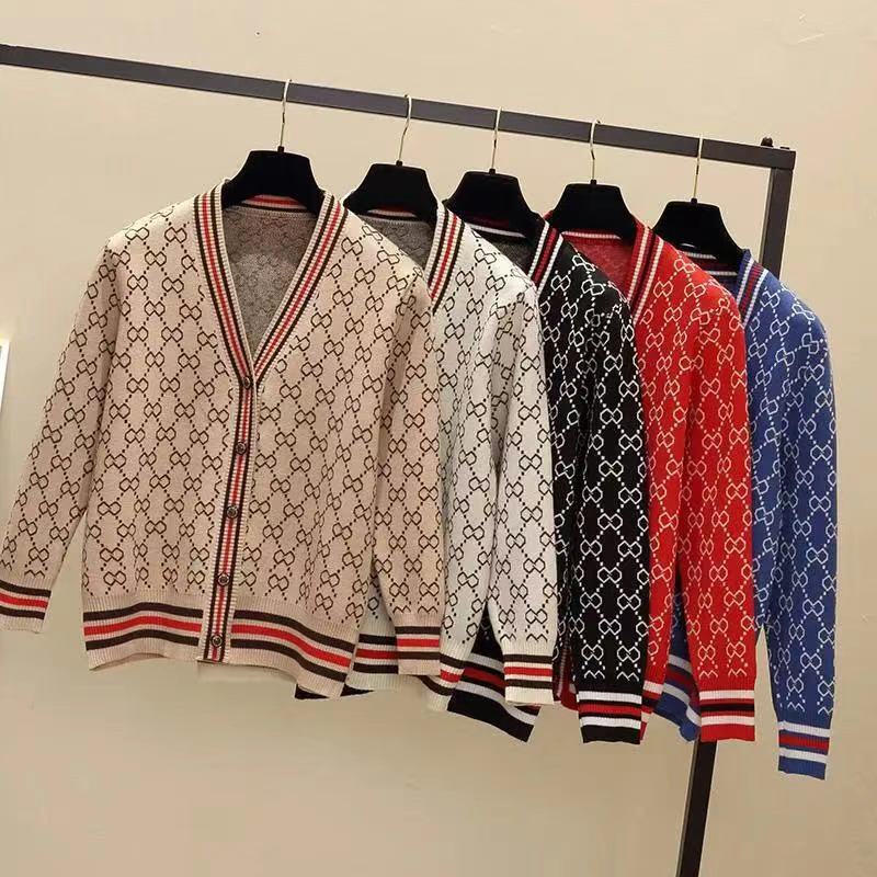 

Men's & women's designer sweater casual knitting contrast color long-sleeved autumn fashion classic ladies cardigan collar loose c, White;black