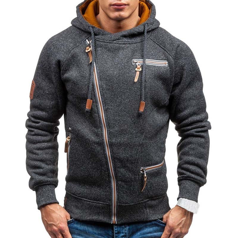 

new hoodie men 2021 autumn casual solid long sleeve mens hoodies sweatshirts slim zipper hoody sweatshirt men hooded streetwear, Black