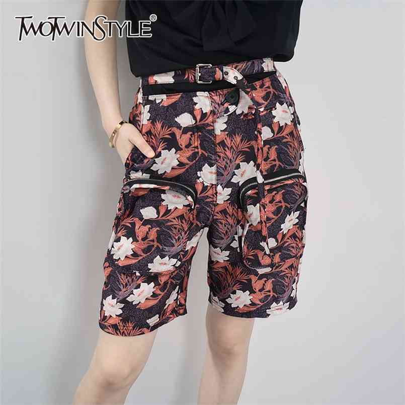 

Vintage Print Straight Pants For Women High Waist Patchwork Pockets Casual Loose Shorts Female Summer Fashion 210521, As picture