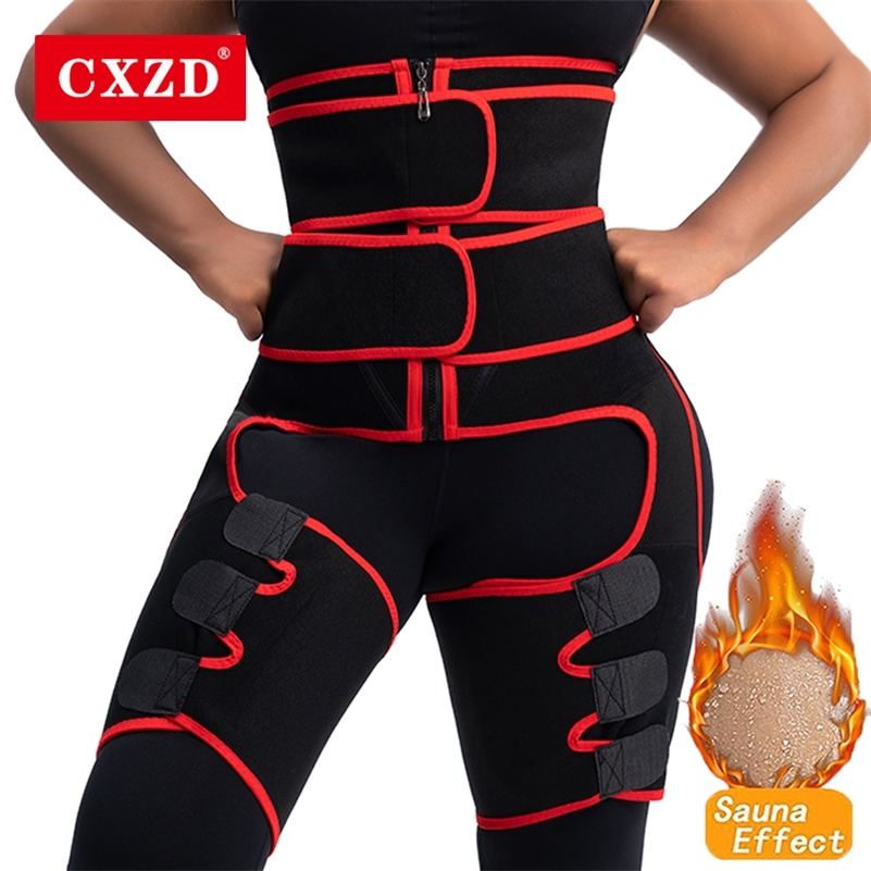 

CXZD New Double Compression 3-in-1 Waist Trainer Shaping Butt Lifter Sweat Slimming Adjustable Thigh Trainer Shaper 210402, Red