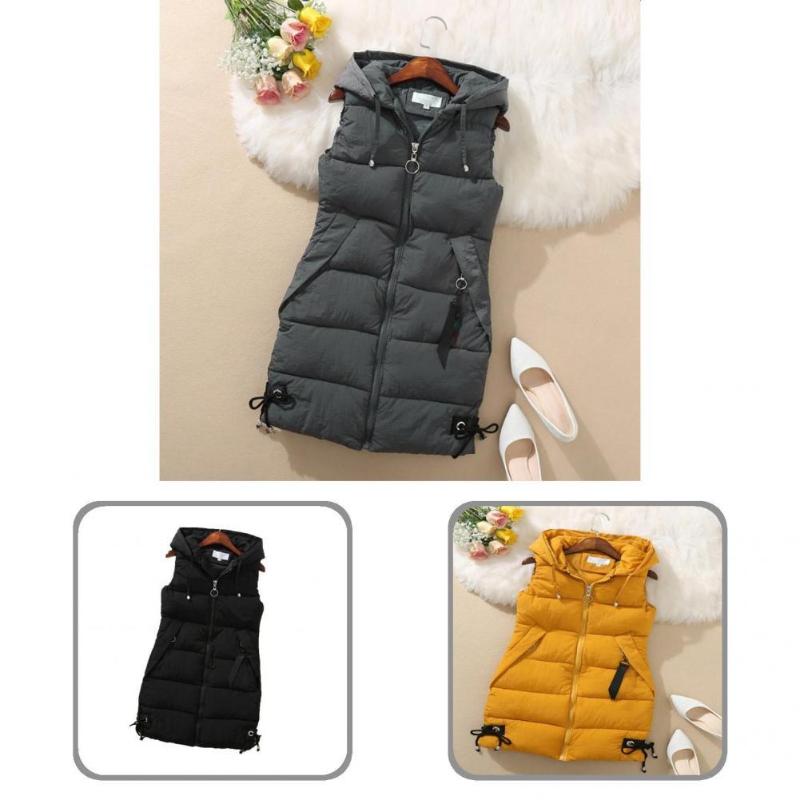 

Women's Vests Lady Casual Slim Drawstring Vest Streetwear Down Cotton Zipper For Party, Black;white