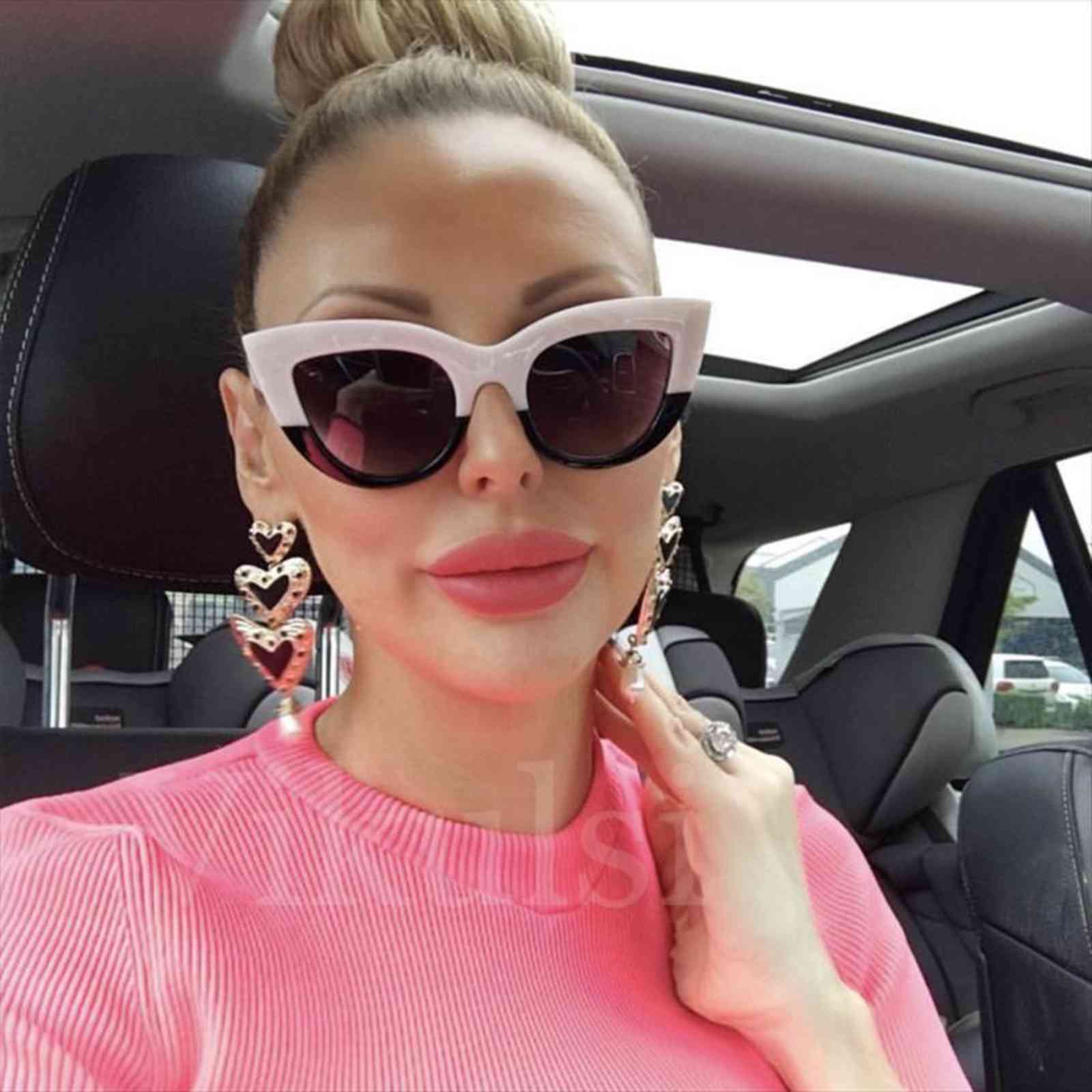 

female cat eye sunglasses women medium thick vintage shaped silver mirror sun glasses eyewear brand designer oculos, White;black