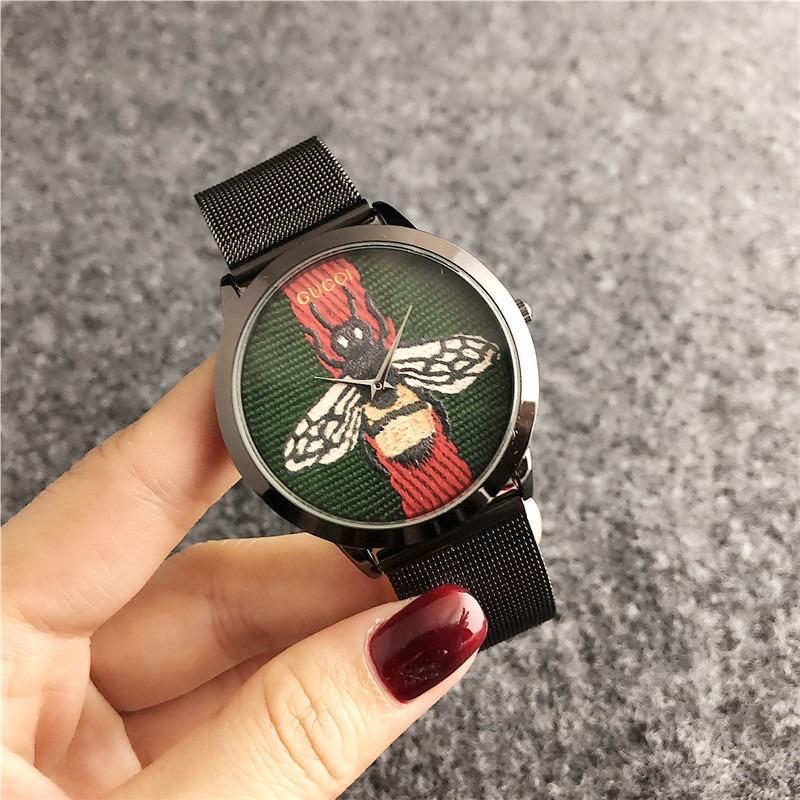 

Gu gold watch mens watches fashion dress Multi-Color dial stainless steel strap quartz movement bee calendar Boucles oreille de marque de luxe, Slivery;brown