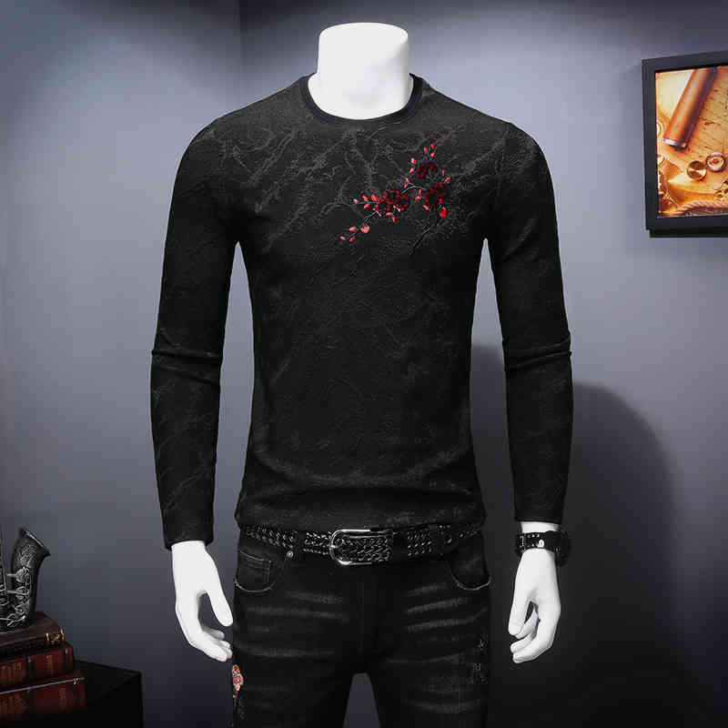 

Men's T-Shirts Embroidered sequins plum paern high-end luxury long sleeve shri Auumn qualiy sof comforable shir men -4XL HR6I, 1# shoe box