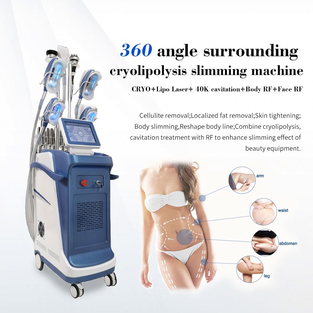 

Multi-functional 5 IN 1 Professional Cold Cooling Tech Cool Lipolysis Fat Freeze Liposuction Machine Cavitation RF Lipo Body Slimming Sculpting Fat Loss Equipment