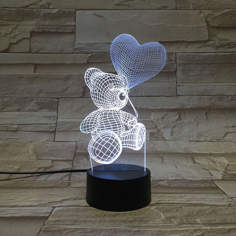 

Plug In 3D Acrylic Lamp LED Light USB Teddy Heart Bear Mood Table Love Nightlight with Sensor A Favorite Gift for Mom Mother's Day
