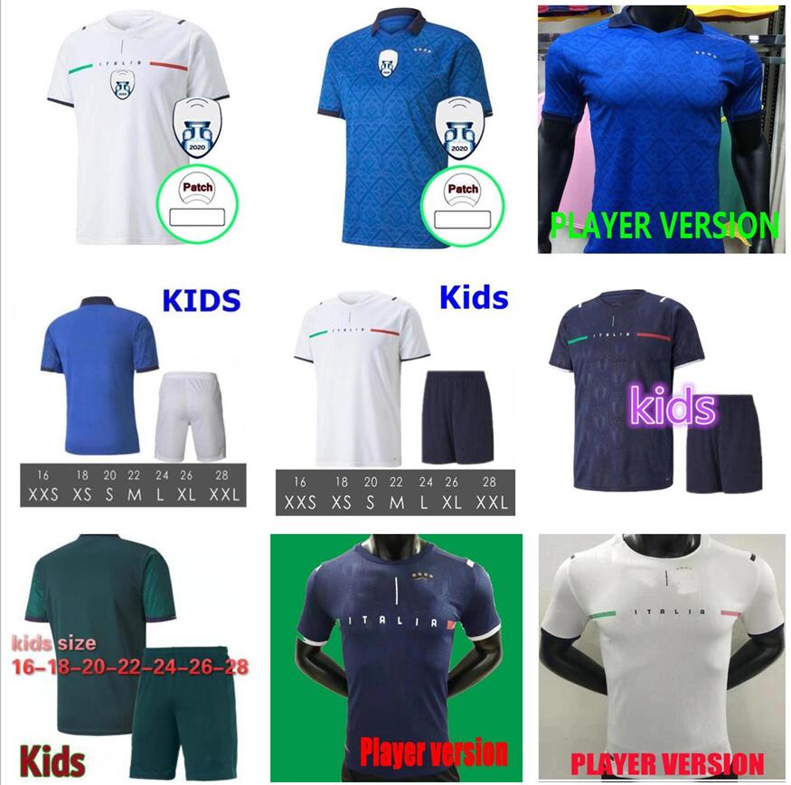 

man kids kit 2021 Player version ITALY Soccer Jersey home BARELLA SENSI INSIGNE italia Away White Third CHIELLINI BELOTTI maillot de foot, Army green