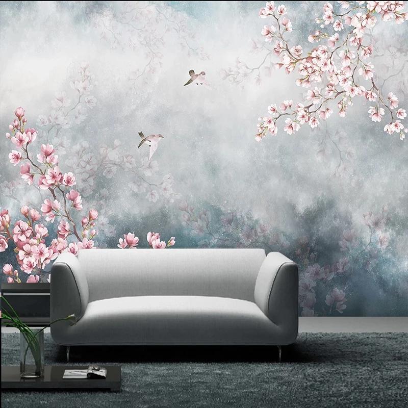 

Wallpapers Custom Wall Cloth Vintage Peach Blossom Landscape Oil Painting Self Adhesive Wallpaper Living Room Bedroom Background 3D Decor, Silk cloth