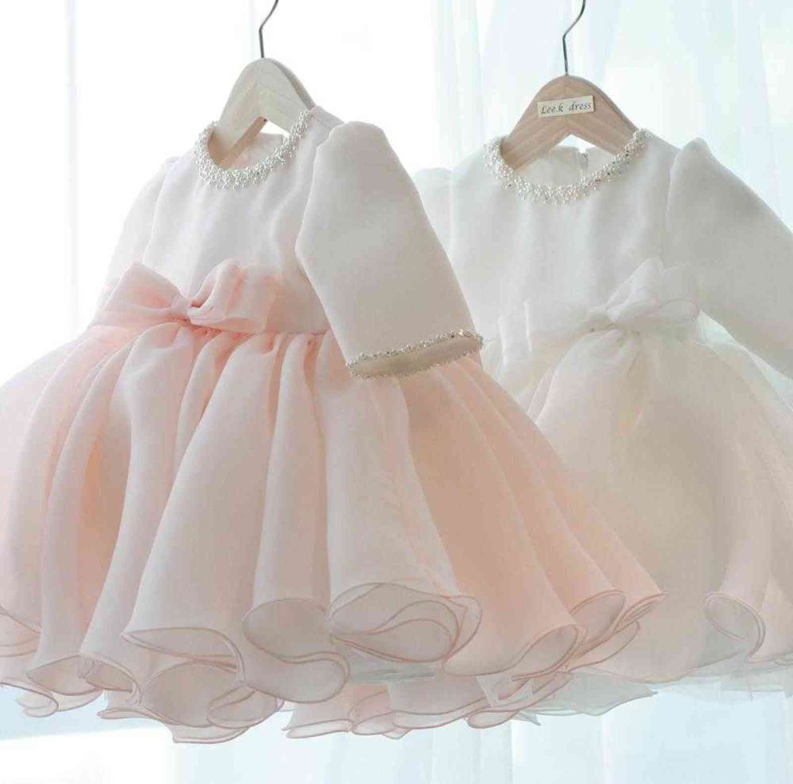 

Long Sleeve Baby Girl Dresses Beads Bow Baptism Dress for Princess 1 year Birthday Party Wedding Gown Baby Christening Clothing G1129, Ivory long sleeve