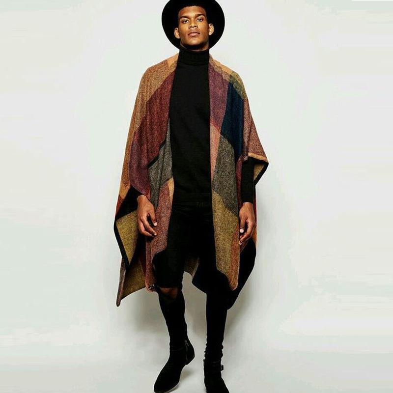 

Men' Trench Coat Trend Color Matching Loose Casual Costume With Long Cloak Denim Gothic Coats, Same color picture